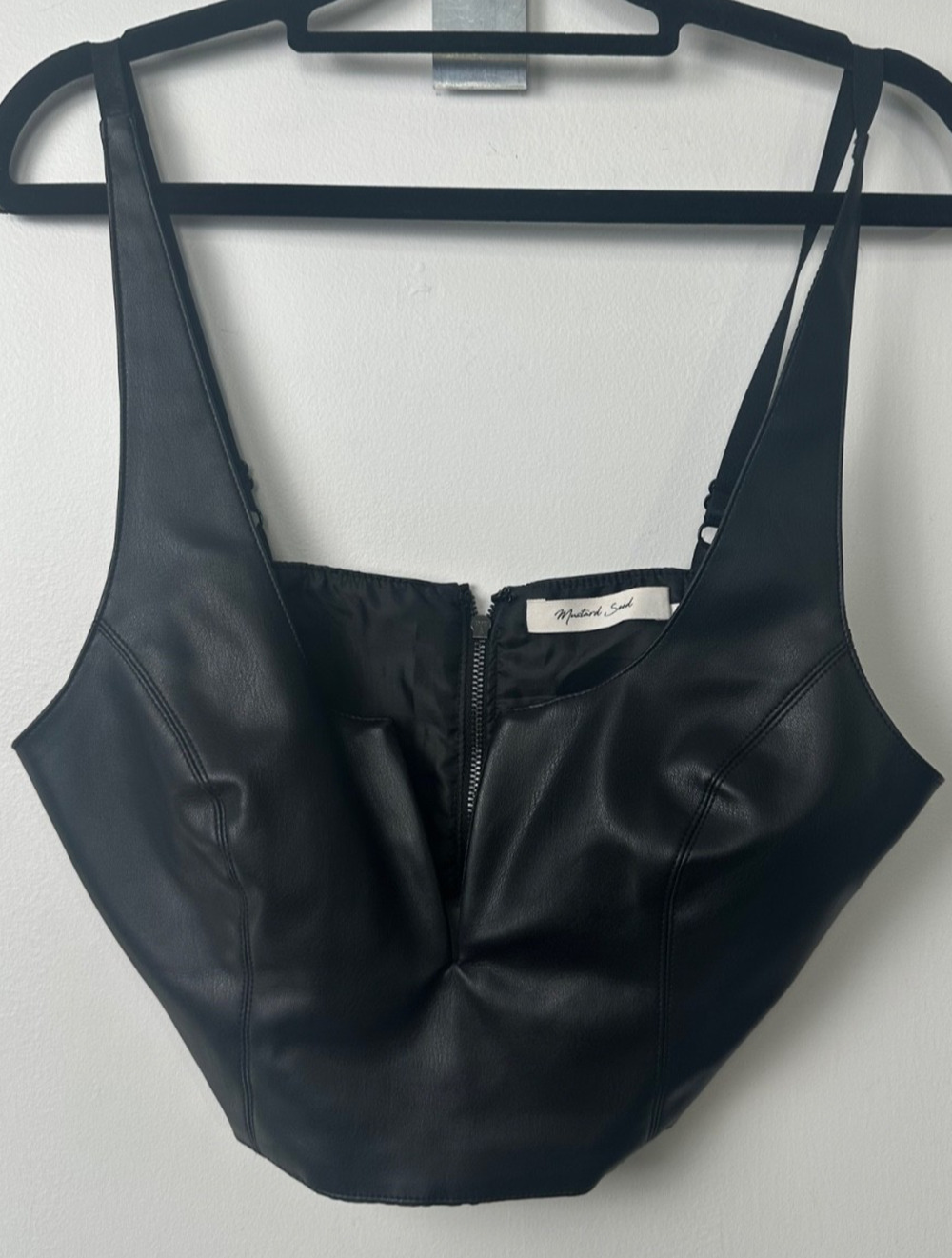 Mustard Seed Corset Top Womens S Black Faux Leather Bustier Adjustable Strap A5